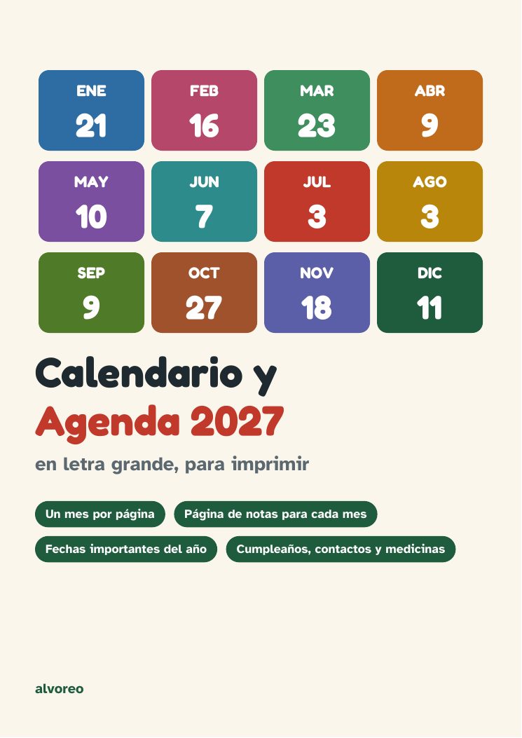 Calendario y Agenda 2027 en letra grande para imprimir